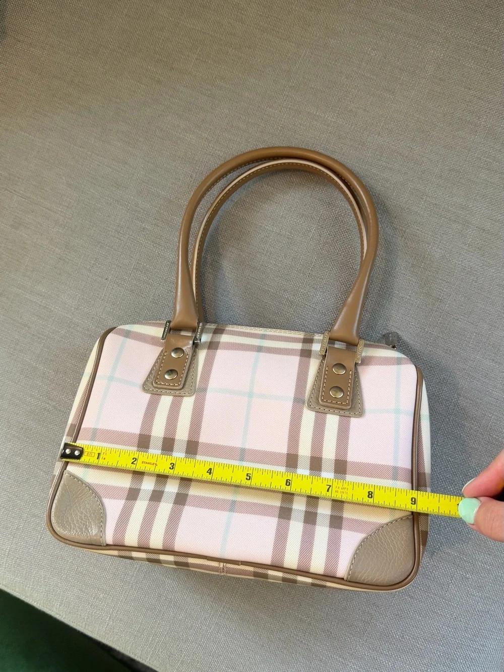 Burberry Pink Plaid Satchel with Tan Trimmed Handles